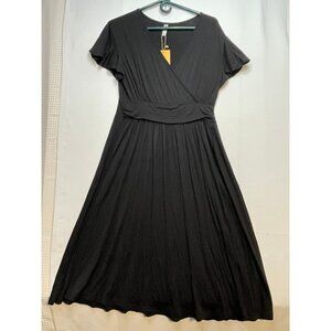 Grecerelle long dress womens large v-neck short sleeve black new